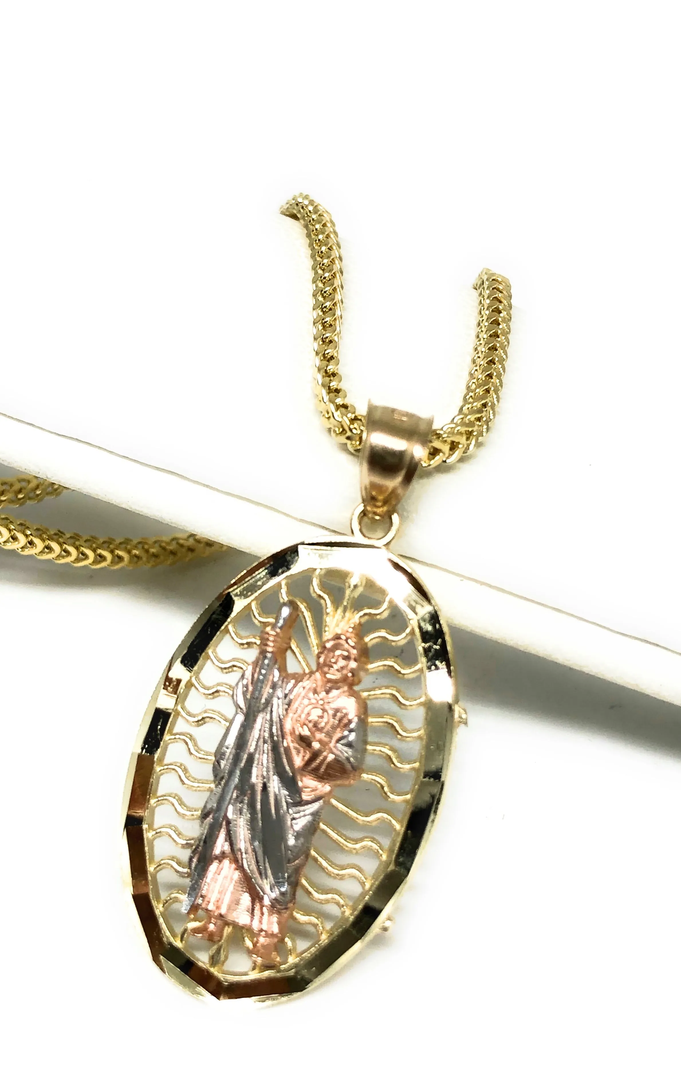 10k Solid Gold Tri-Color Saan Judas Saaint Jude Pendant Necklace with Chain Options