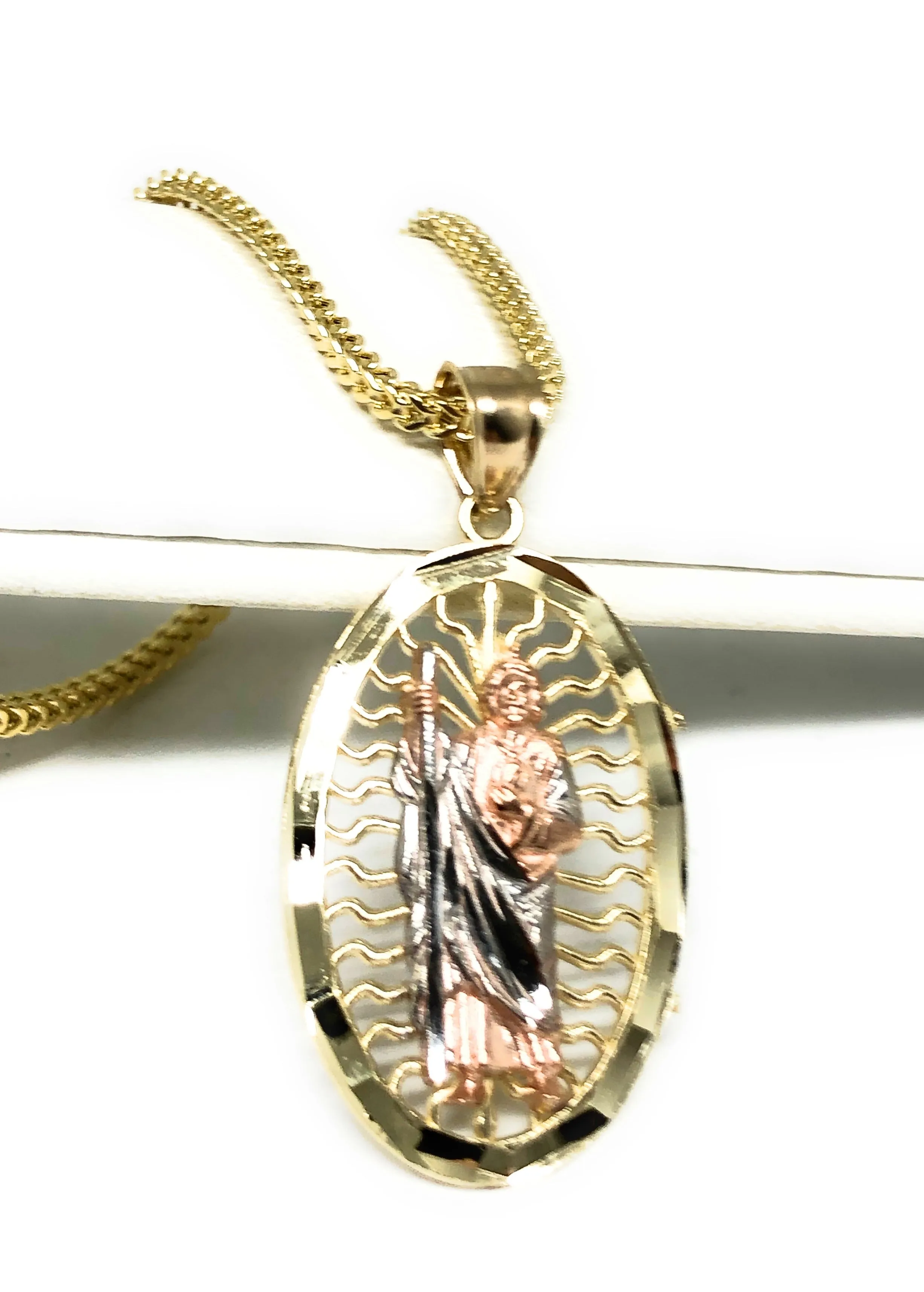 10k Solid Gold Tri-Color Saan Judas Saaint Jude Pendant Necklace with Chain Options