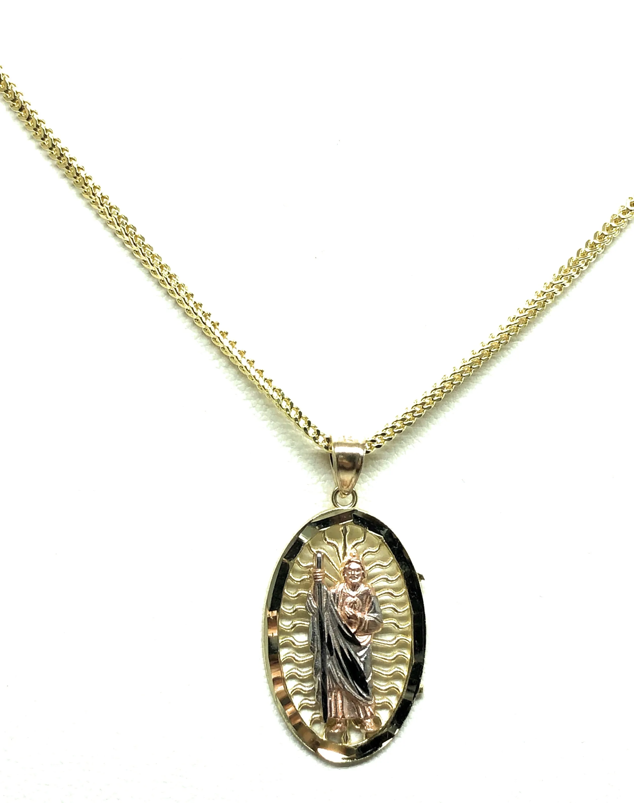 10k Solid Gold Tri-Color Saan Judas Saaint Jude Pendant Necklace with Chain Options