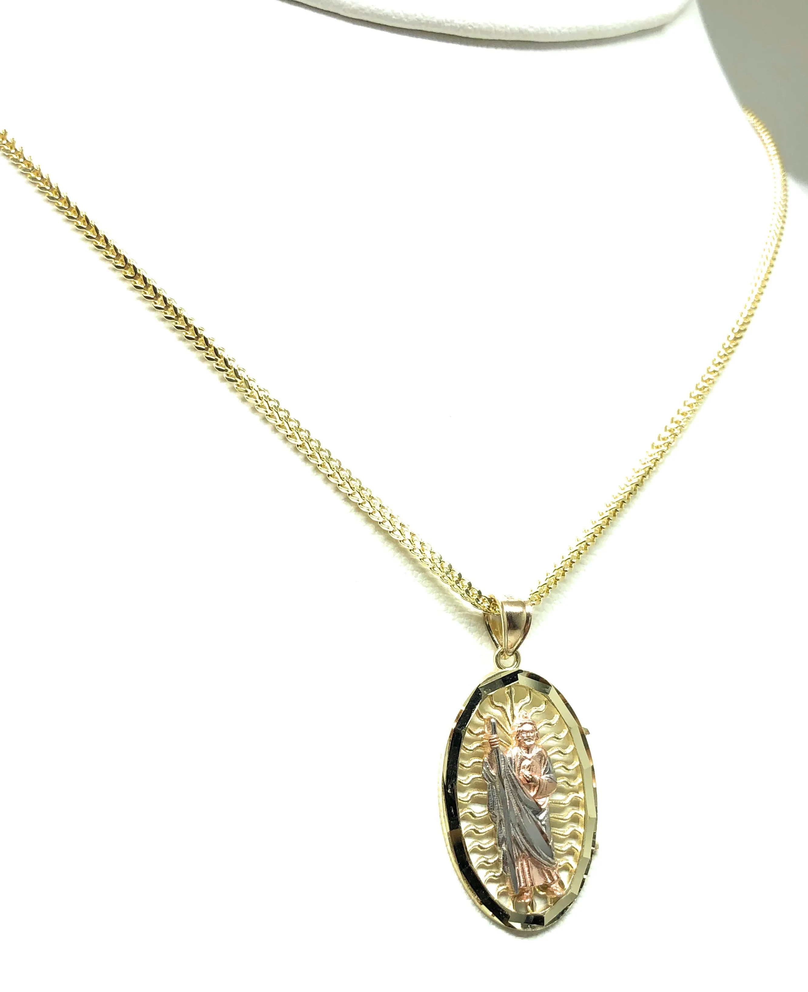 10k Solid Gold Tri-Color Saan Judas Saaint Jude Pendant Necklace with Chain Options