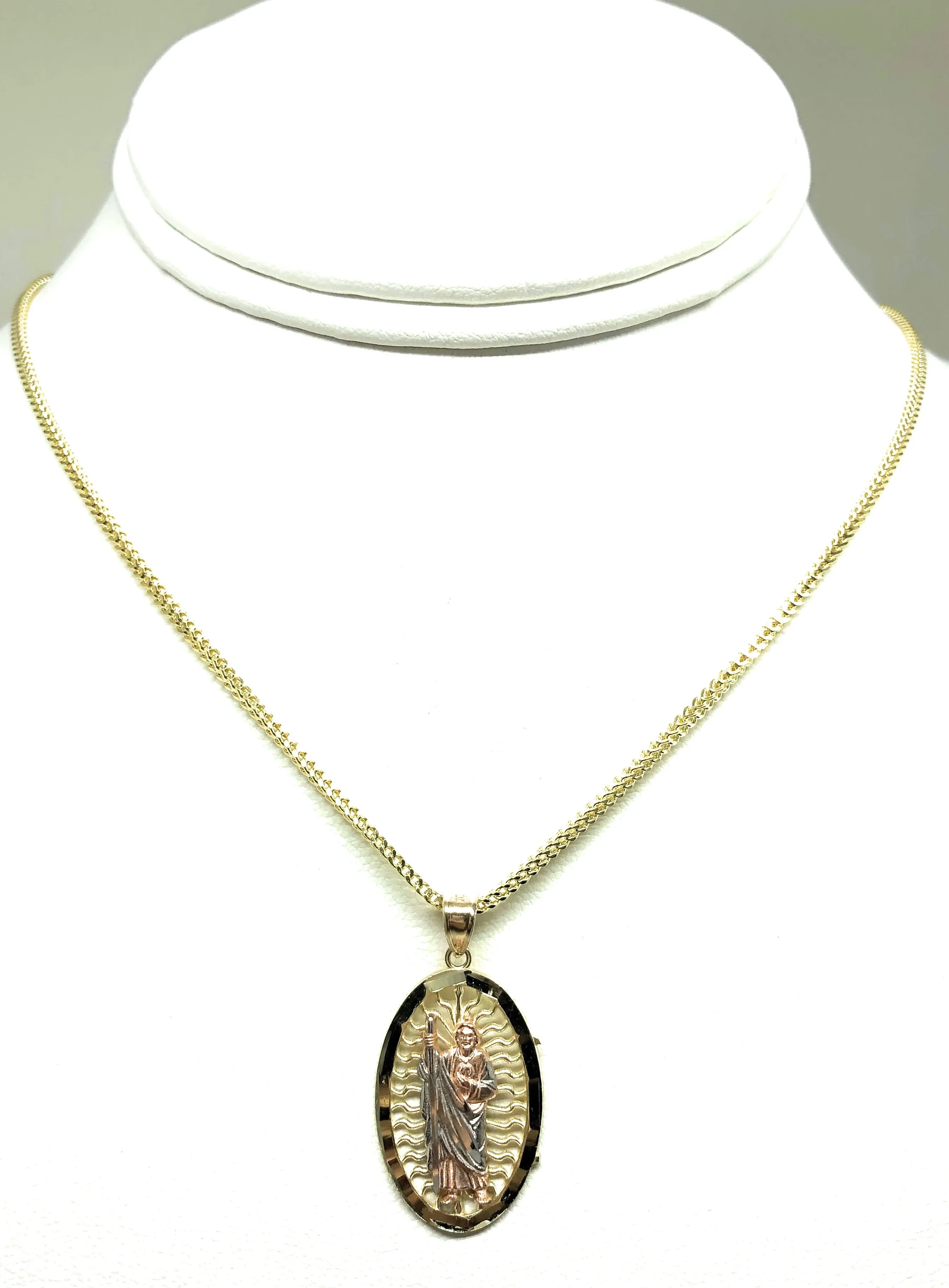 10k Solid Gold Tri-Color Saan Judas Saaint Jude Pendant Necklace with Chain Options