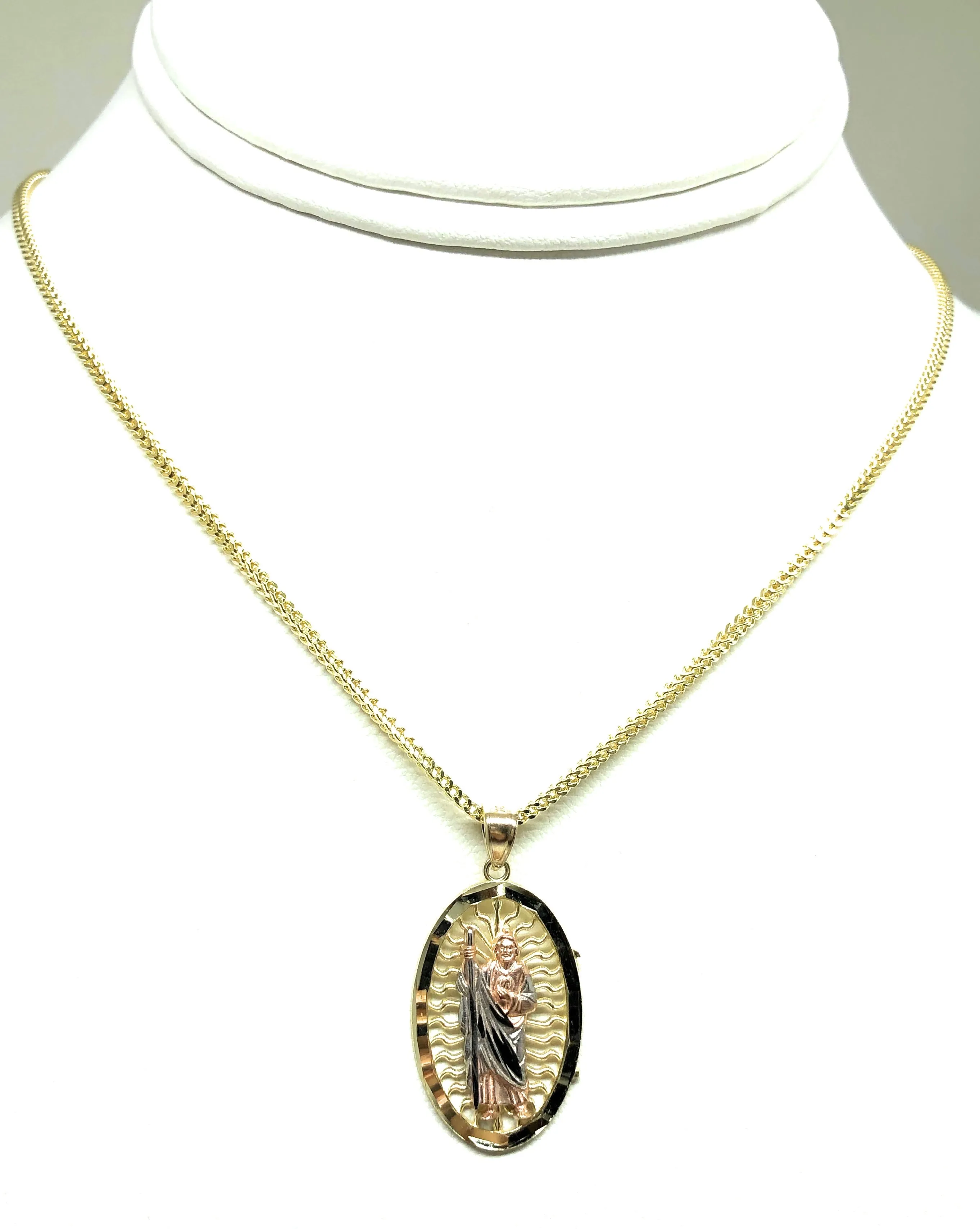 10k Solid Gold Tri-Color Saan Judas Saaint Jude Pendant Necklace with Chain Options