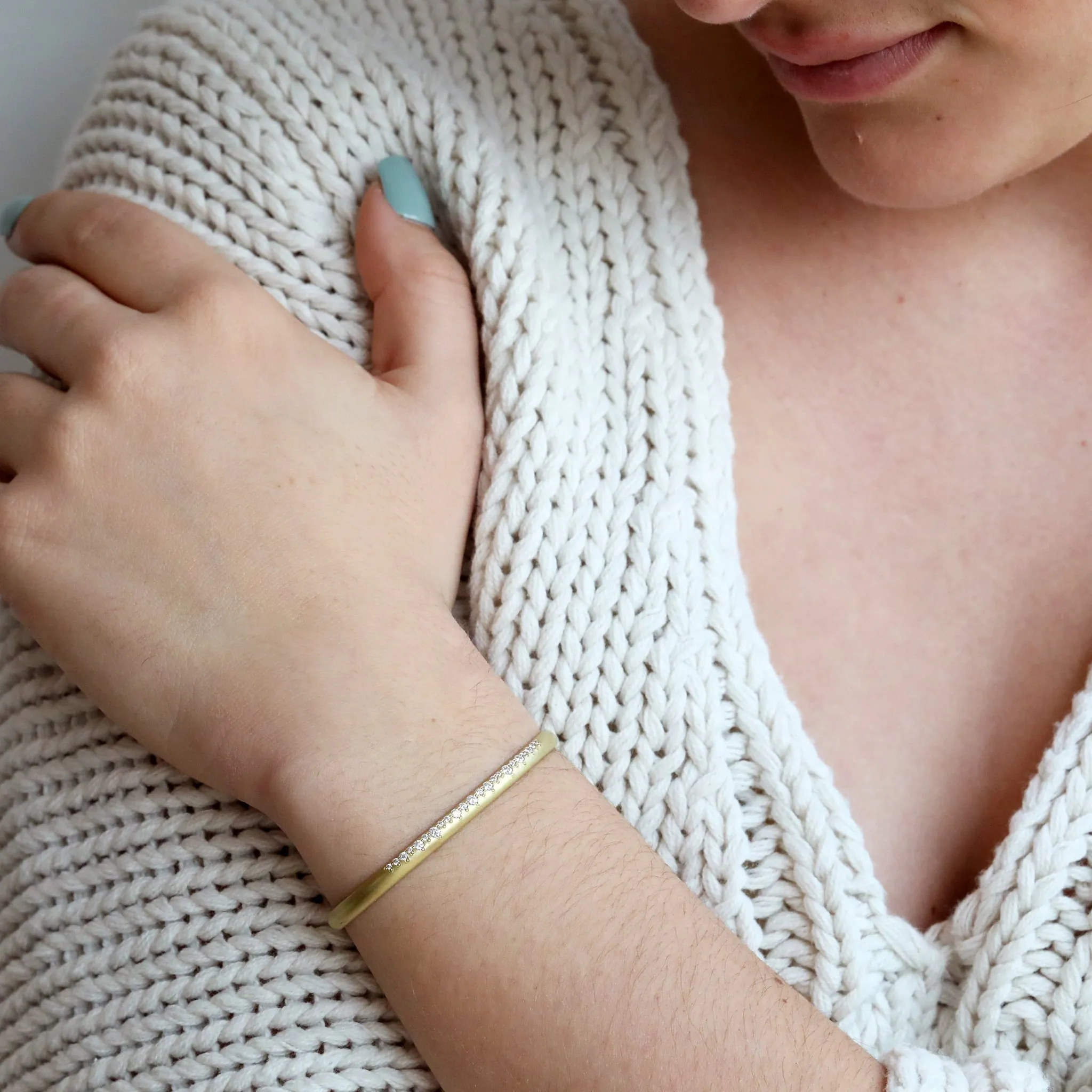 18K Gold Half Round Cuff Bracelet with Diamonds