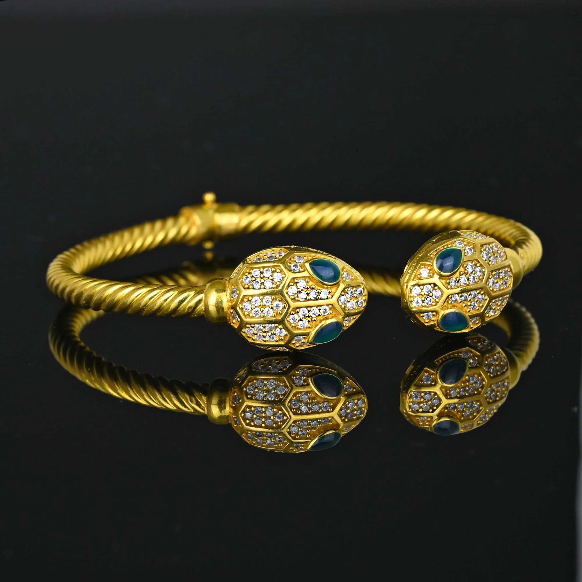 21K Gold Plique a Jour Enamel Diamond Snake Bracelet