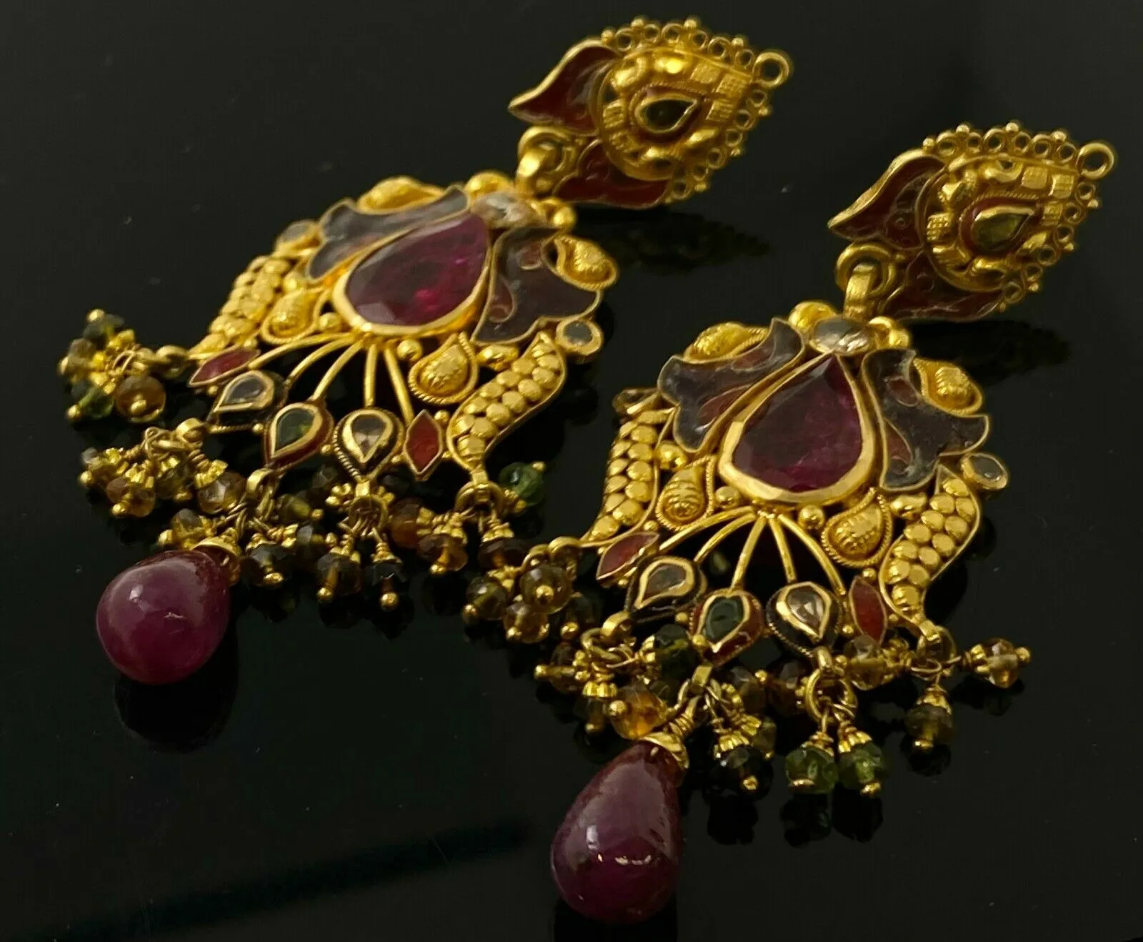 22k Necklace Set Beautiful Solid Gold Ladies Classic Filigree With Enamel CS251