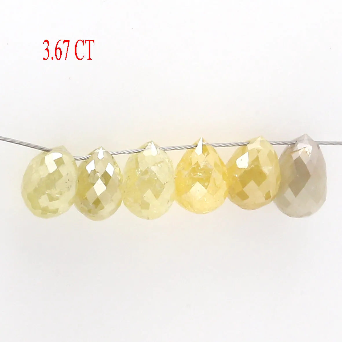 3.67 Ct Natural Loose Briolette Cut Diamond Yellow Color Drop Diamond 5.70 MM Natural Loose Grey Color Diamond Briolette Cut Dia