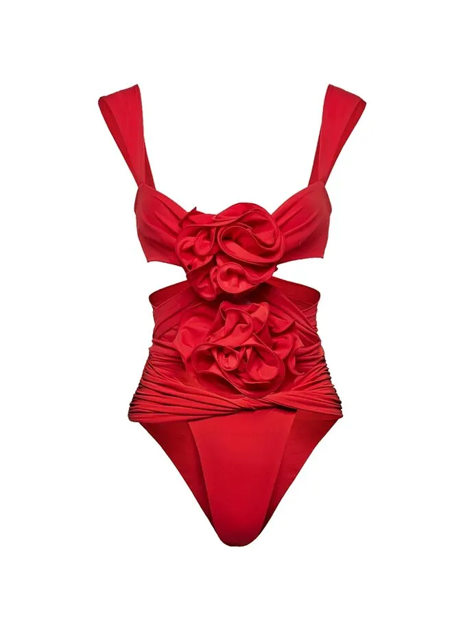 3D Flower Cutout One Piece Swimsuit