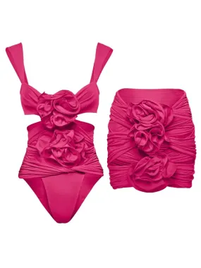 3D Flower Cutout One Piece Swimsuit