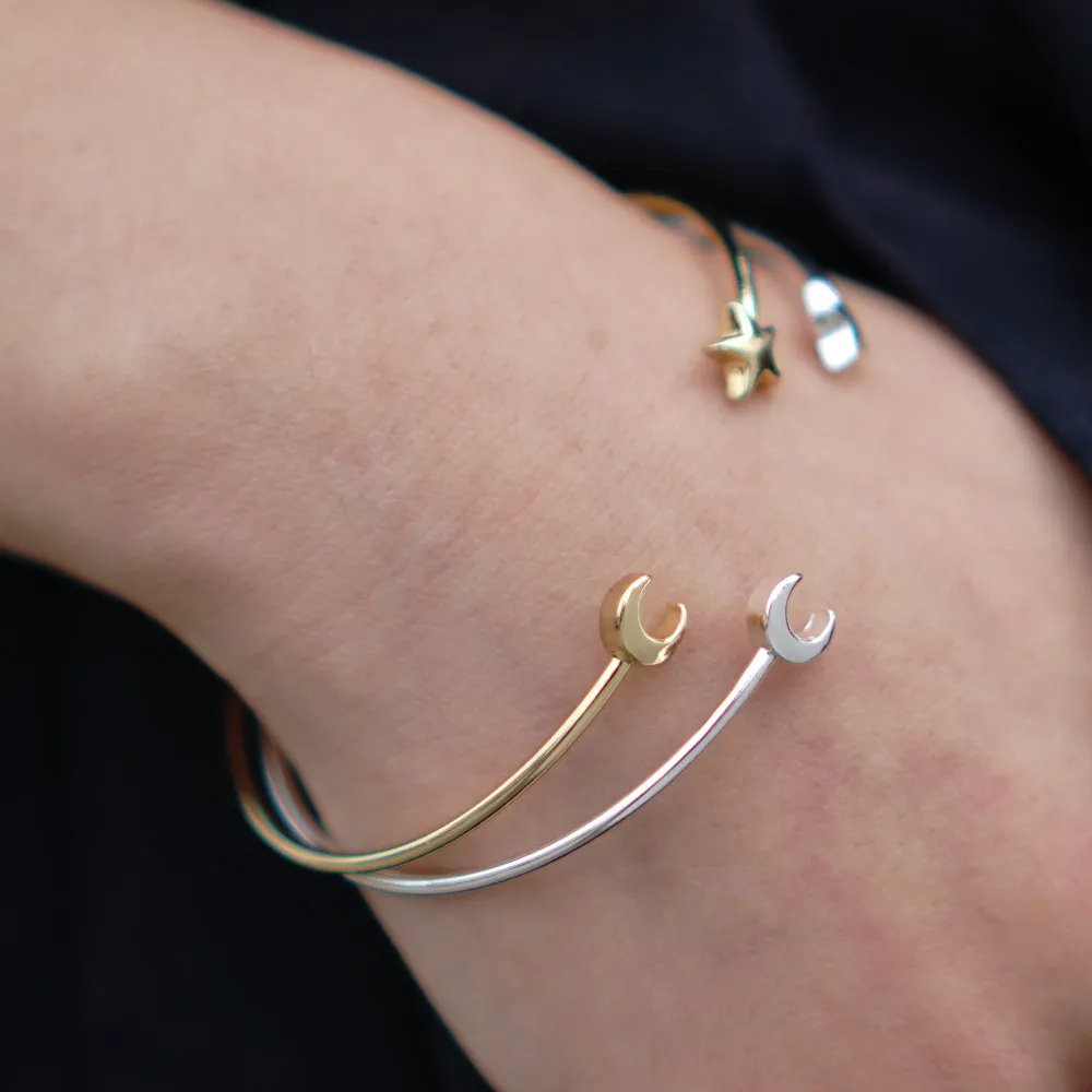 60mm Brass Open Cuff Moon and Star Cuff Bracelet bangle bracelet bridesmaid gift Adjustable cuff plated gold 1pcs