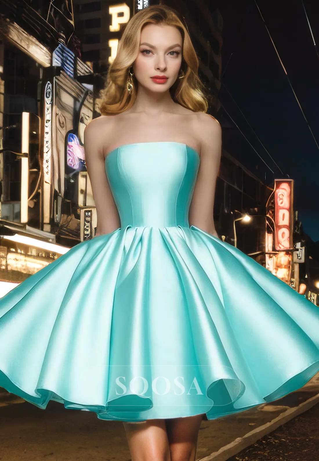 A Line Strapless Satin Simple Homecoming Dress Short Prom Party Dress