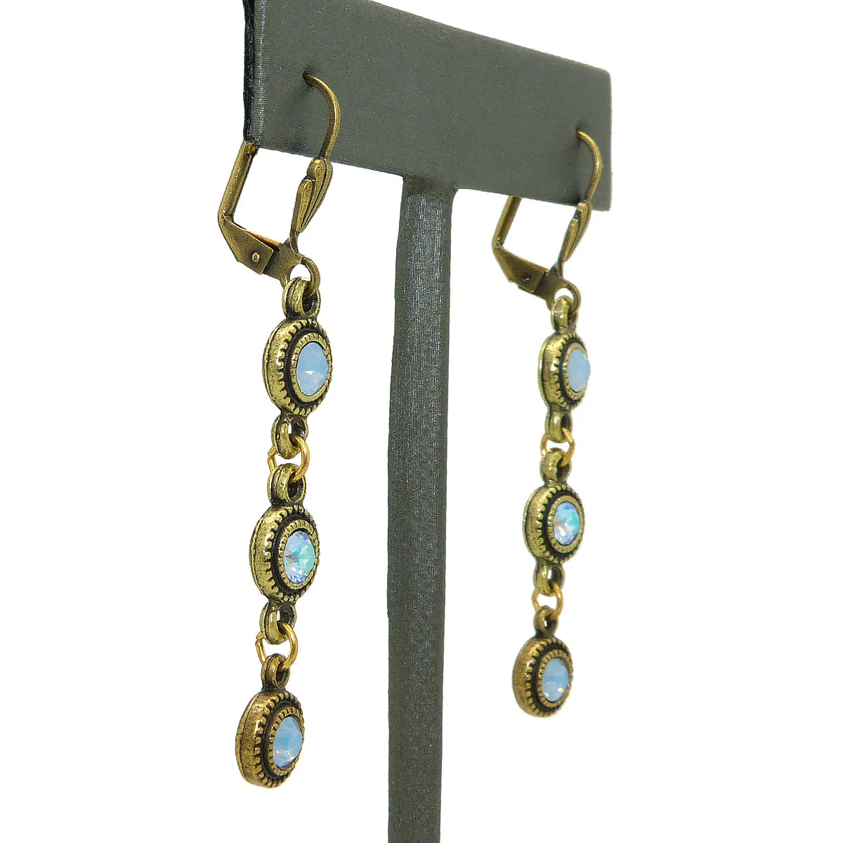 Anne Koplik Gold Air Opal Blue Stacked Drops Earrings with Swarovski Crystal ER4722AIR