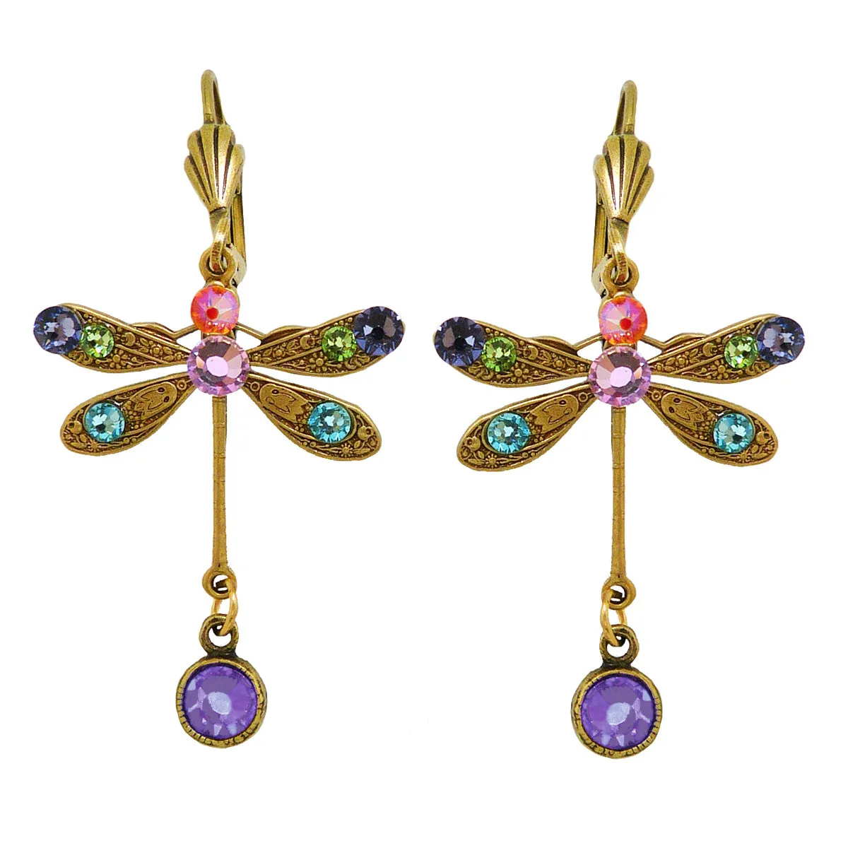 Anne Koplik Swarovski Crystal Dragonfly Drop Earrings ER4527MUL Multicolor Gold Purple