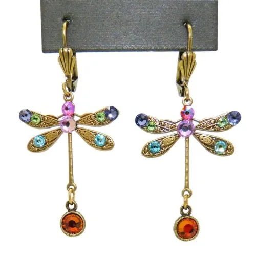 Anne Koplik Swarovski Crystal Dragonfly Drop Earrings ER4527MUL Multicolor Gold Purple