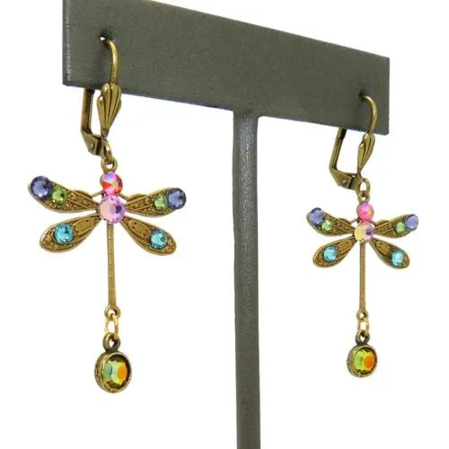 Anne Koplik Swarovski Crystal Dragonfly Drop Earrings ER4527MUL Multicolor Gold Purple