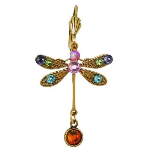 Anne Koplik Swarovski Crystal Dragonfly Drop Earrings ER4527MUL Multicolor Gold Purple