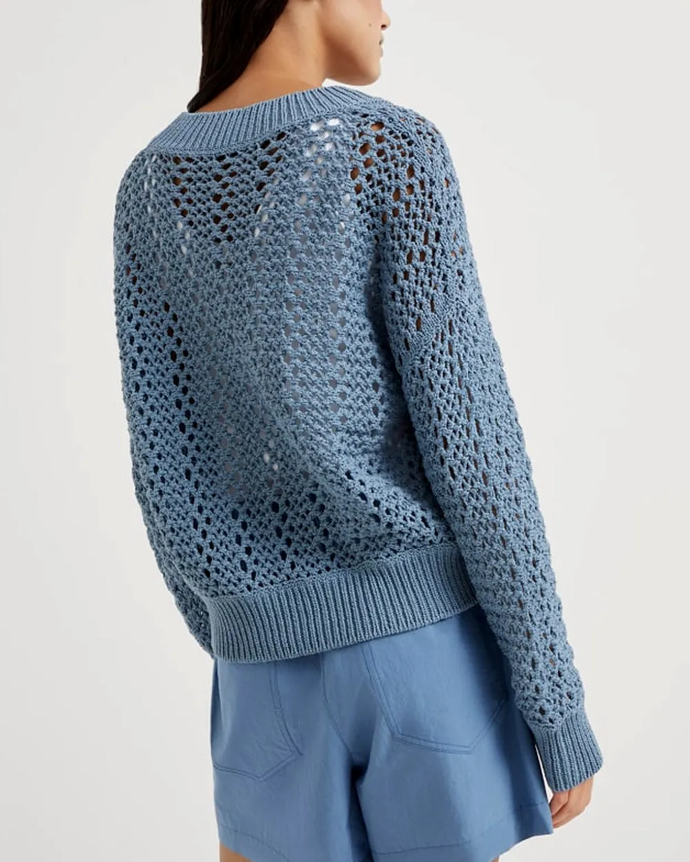 Arctic Blue Open Knit V Neck Pullover