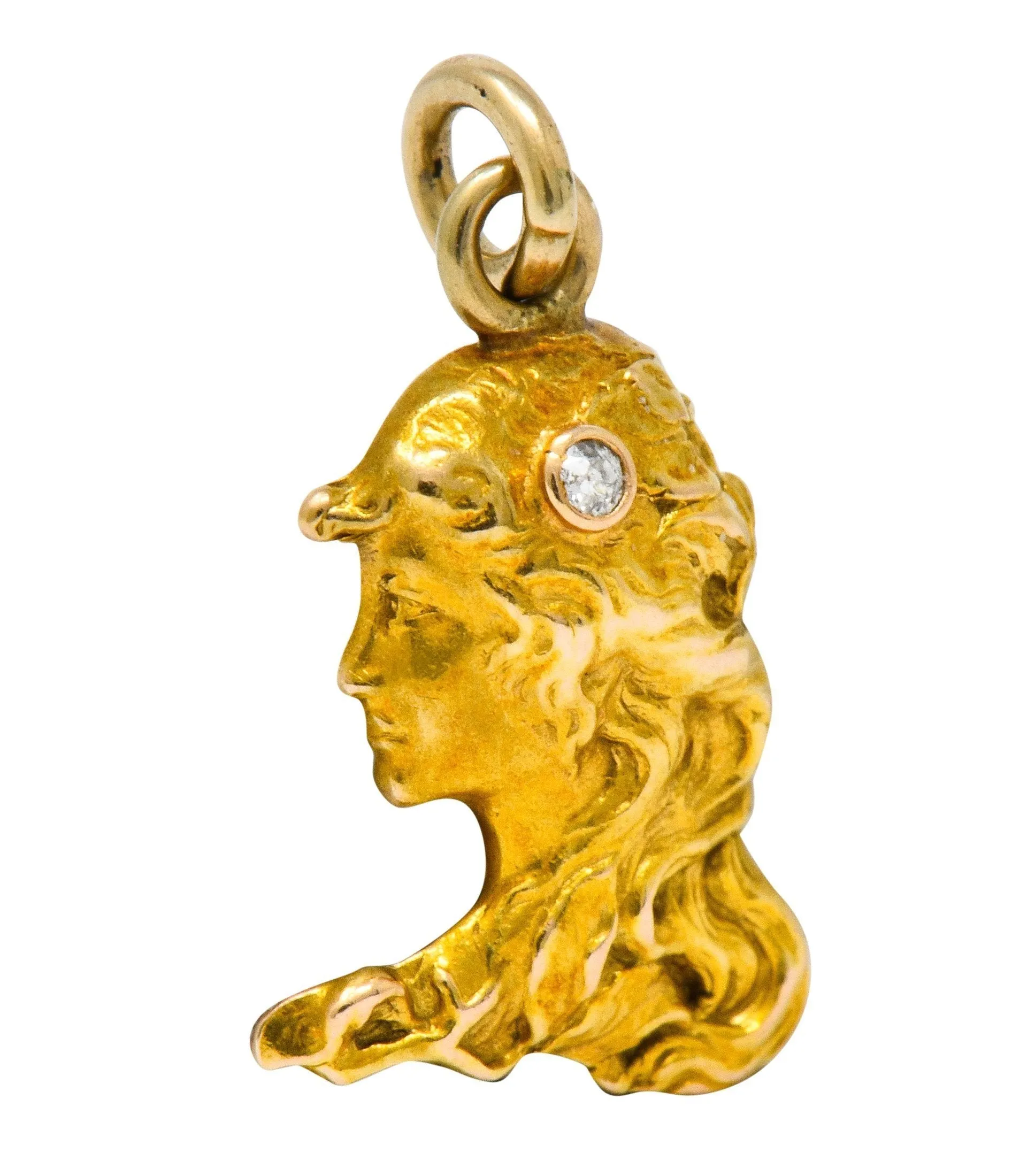 Art Nouveau Diamond 14 Karat Gold Enchanted Woman Charm