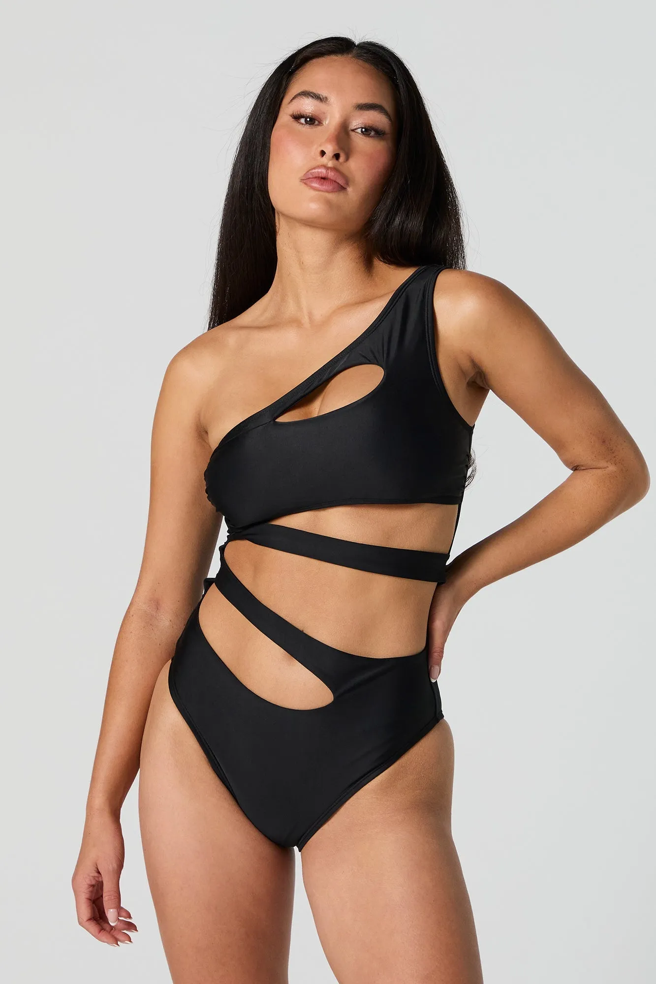 Black Cut Out One Piece Swimsuit