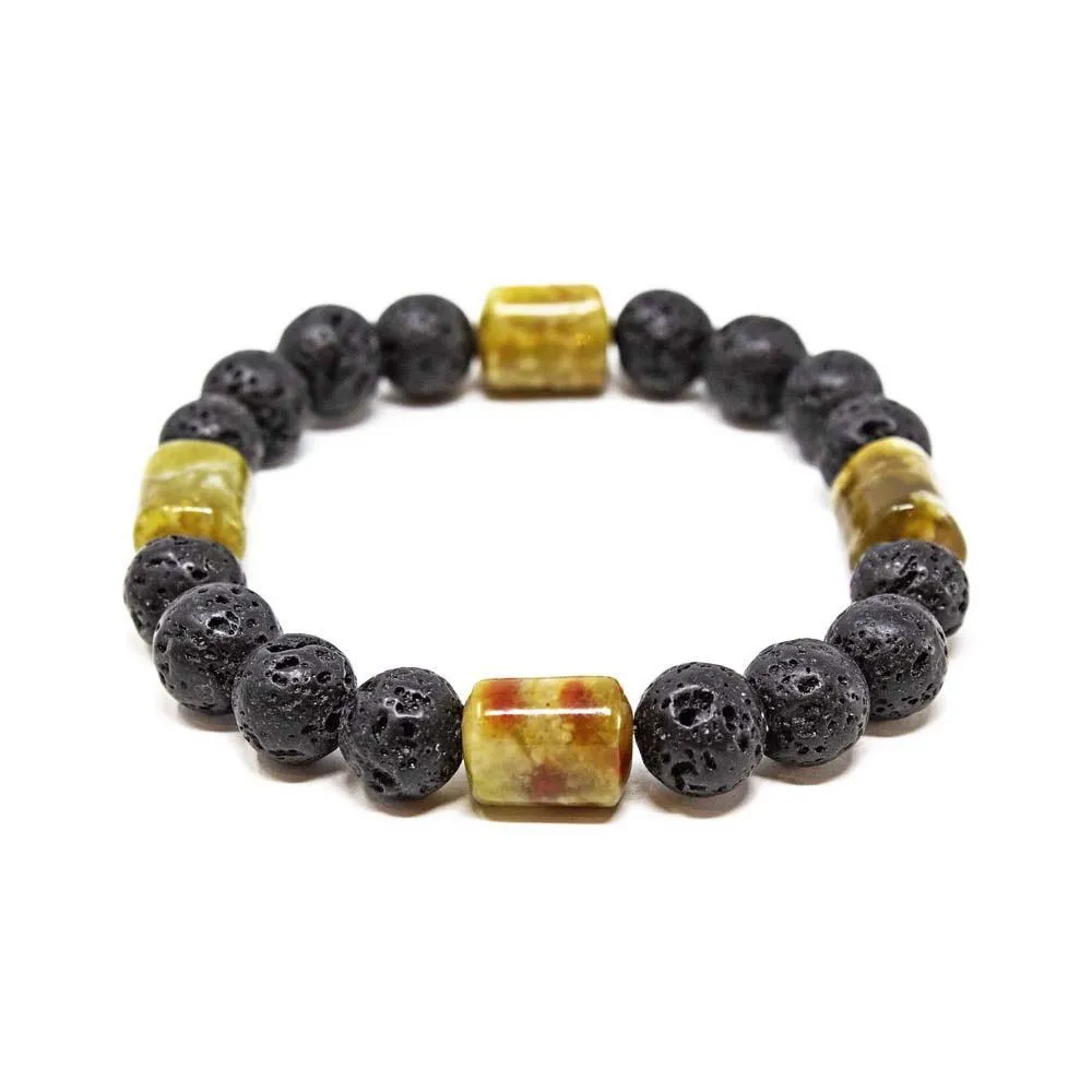 Black Lava and Labradorite Beads Men's Stretch Bracelet