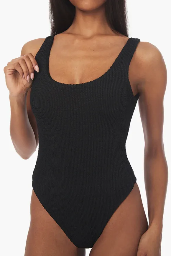 Black spongie scoop one piece swimsuit