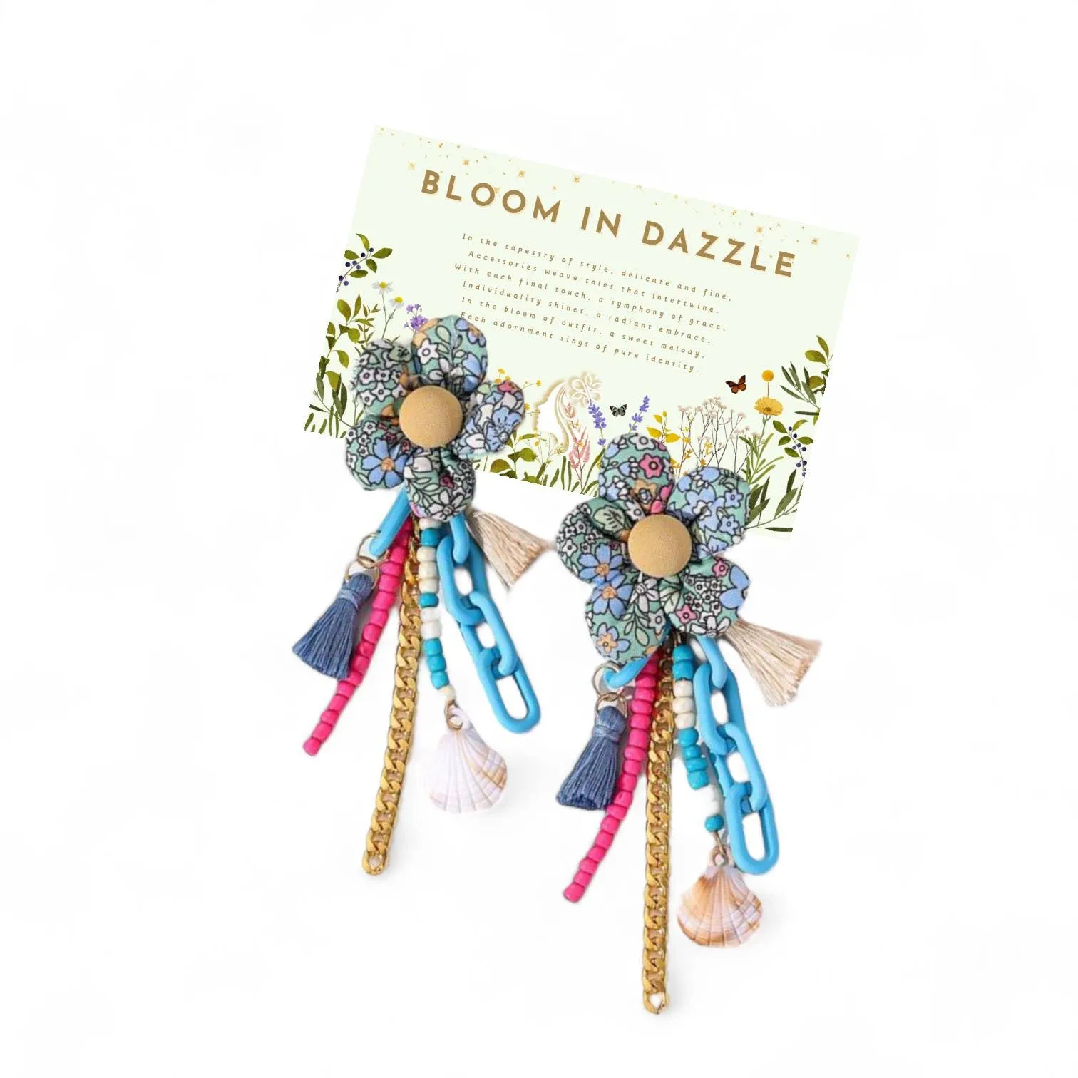 BLING Summer Floral Mix Media Tassel Earrings