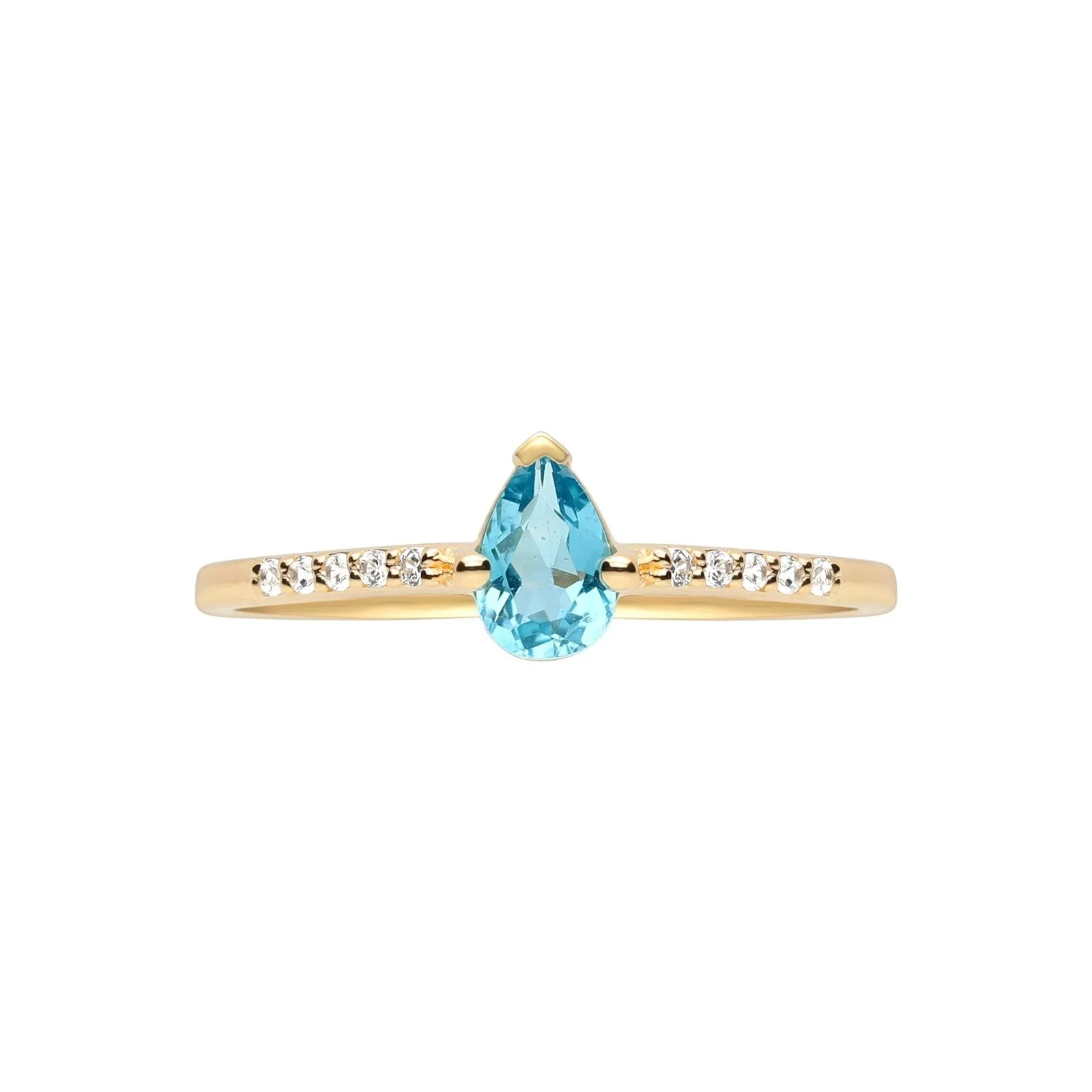 Blue Topaz Pear Set in Cubic Zirconia Studded Band