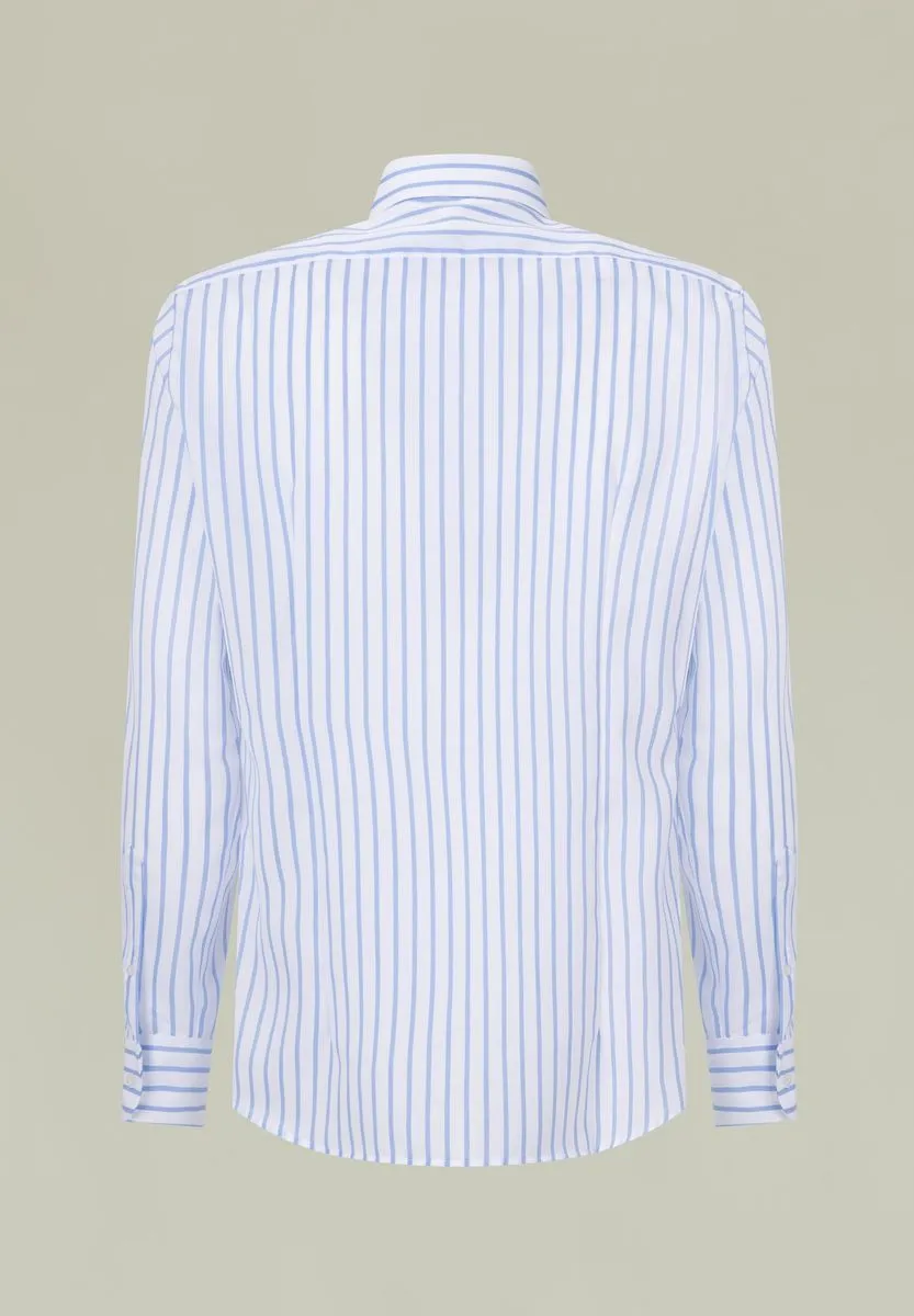 Camicia bianca riga azzurra distanziata NO-STIRO slim