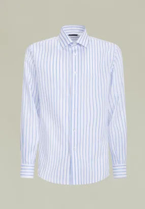 Camicia bianca riga azzurra distanziata NO-STIRO slim