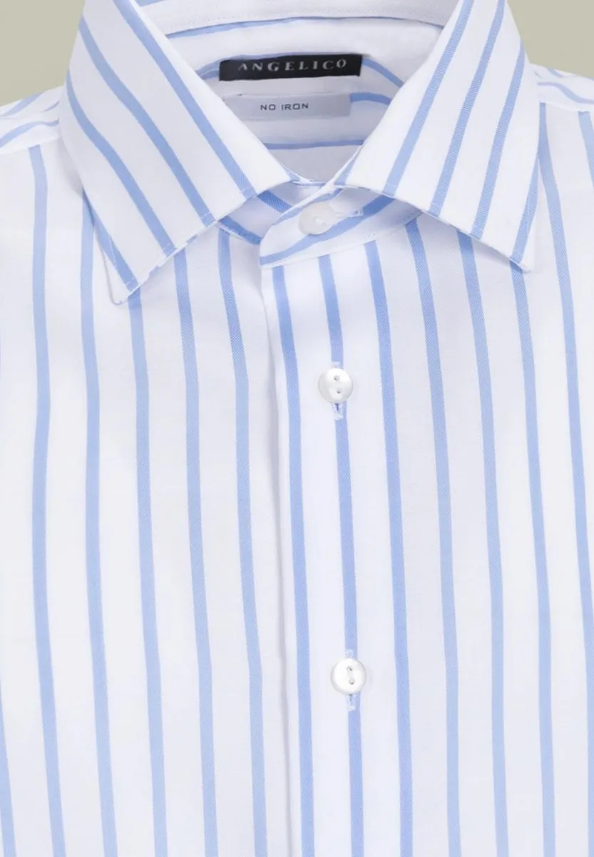 Camicia bianca riga azzurra distanziata NO-STIRO slim