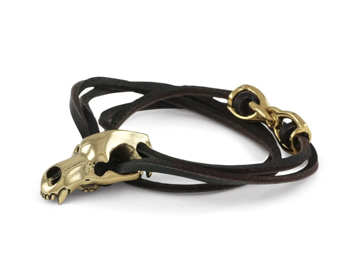 Cave Bear Skull Leather Bracelet - Bronze