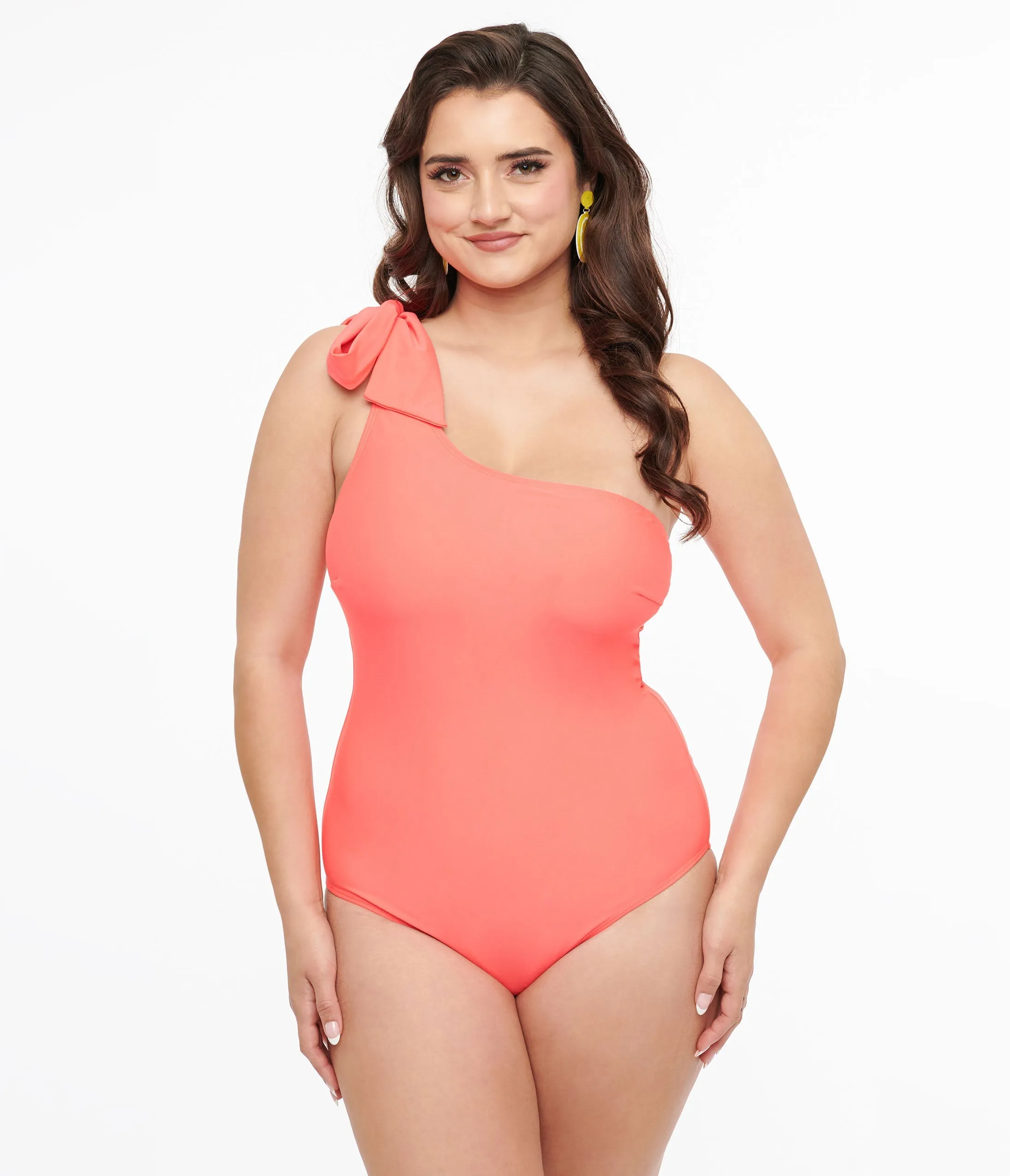 Coral One Shoulder One Piece Swimsuit