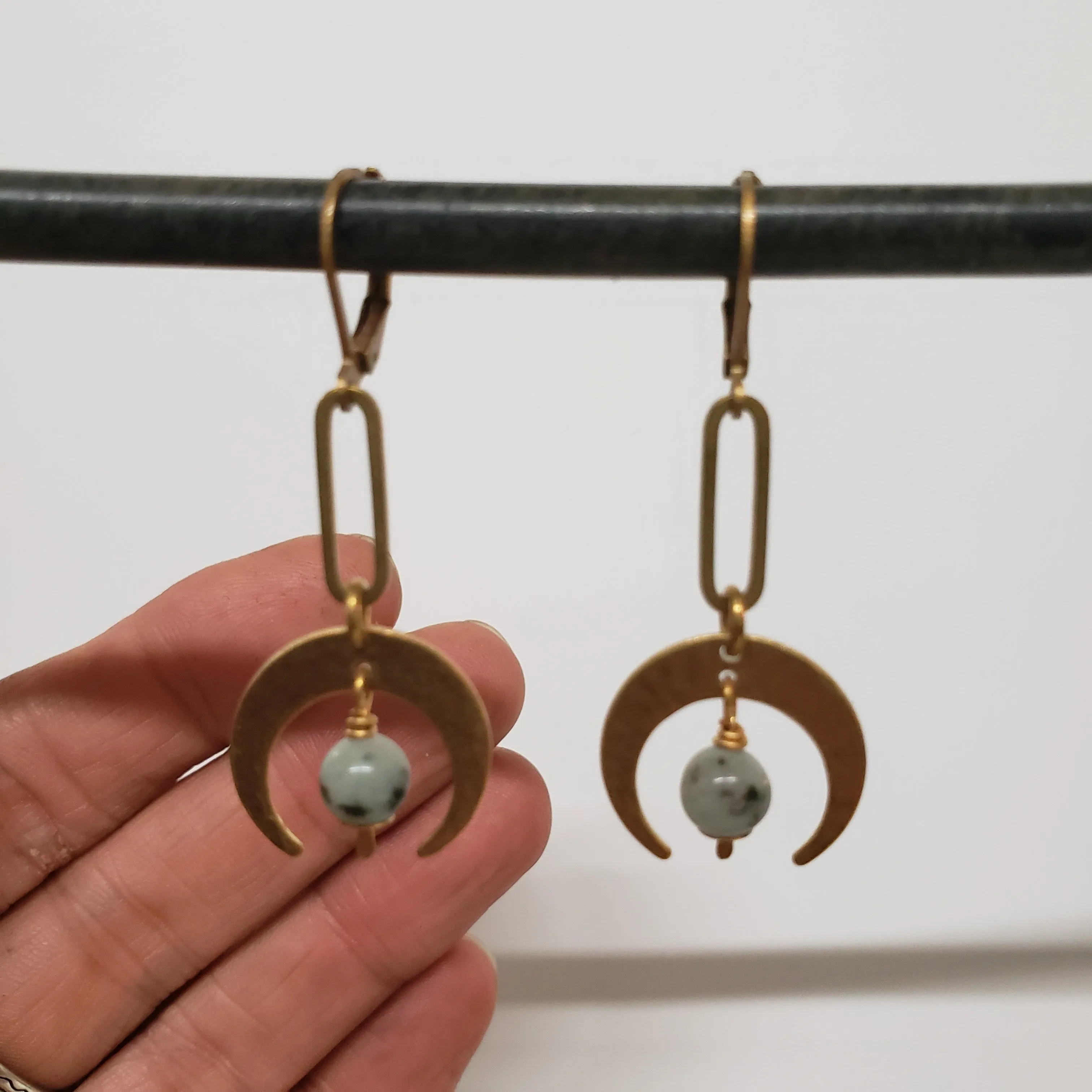 Crescent Moon Link Drop Earrings