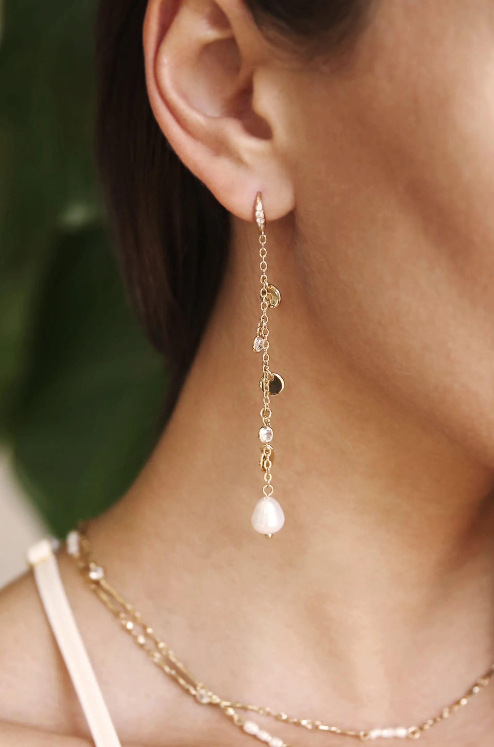 Delicate Dangle Freshwater Pearl 18k Gold Plated Earrings