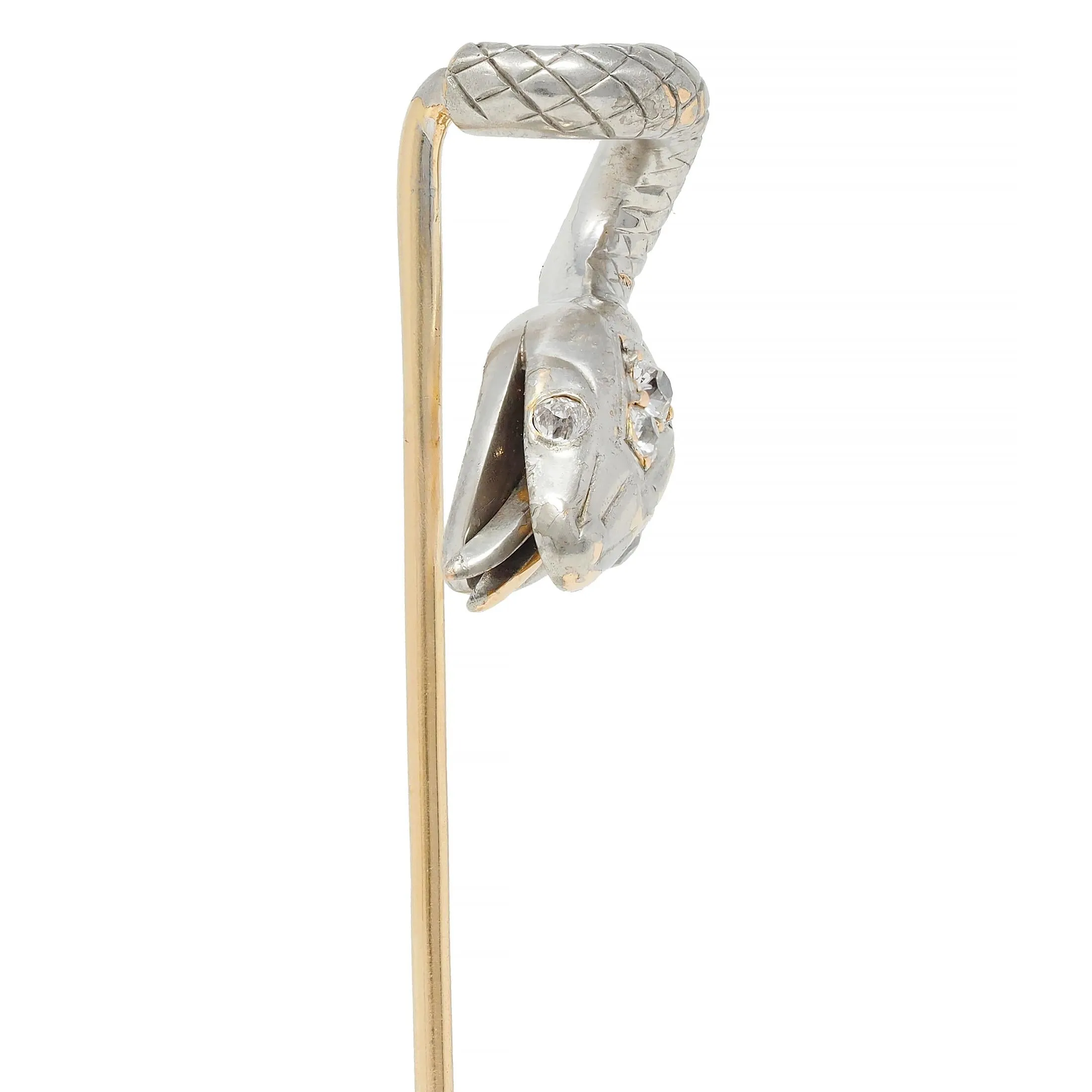 Edwardian Diamond Platinum-Topped 14 Karat Gold Antique Snake Stickpin