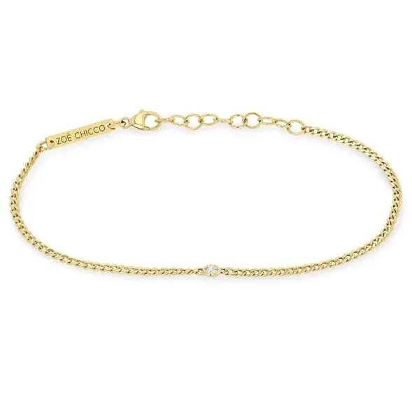 Extra Small Curb Chain Bracelet with Floating Diamond