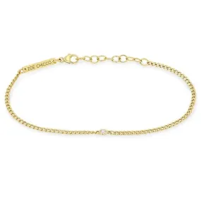 Extra Small Curb Chain Bracelet with Floating Diamond