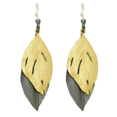 Feather Gold and Gunmetal Two Tone Wire Earrings by Michael Michaud 3134