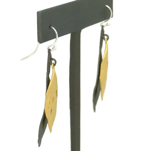 Feather Gold and Gunmetal Two Tone Wire Earrings by Michael Michaud 3134