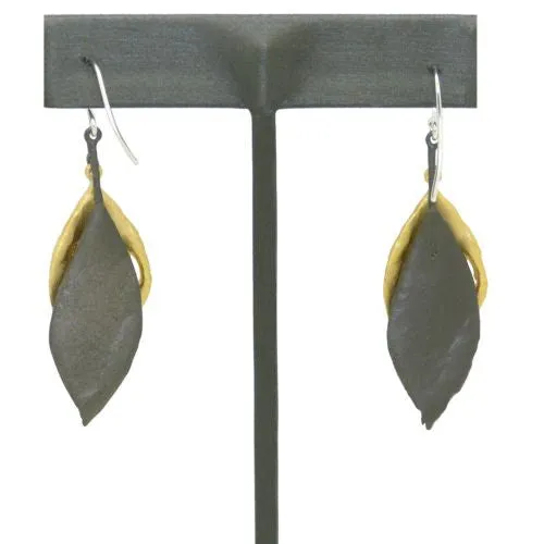 Feather Gold and Gunmetal Two Tone Wire Earrings by Michael Michaud 3134