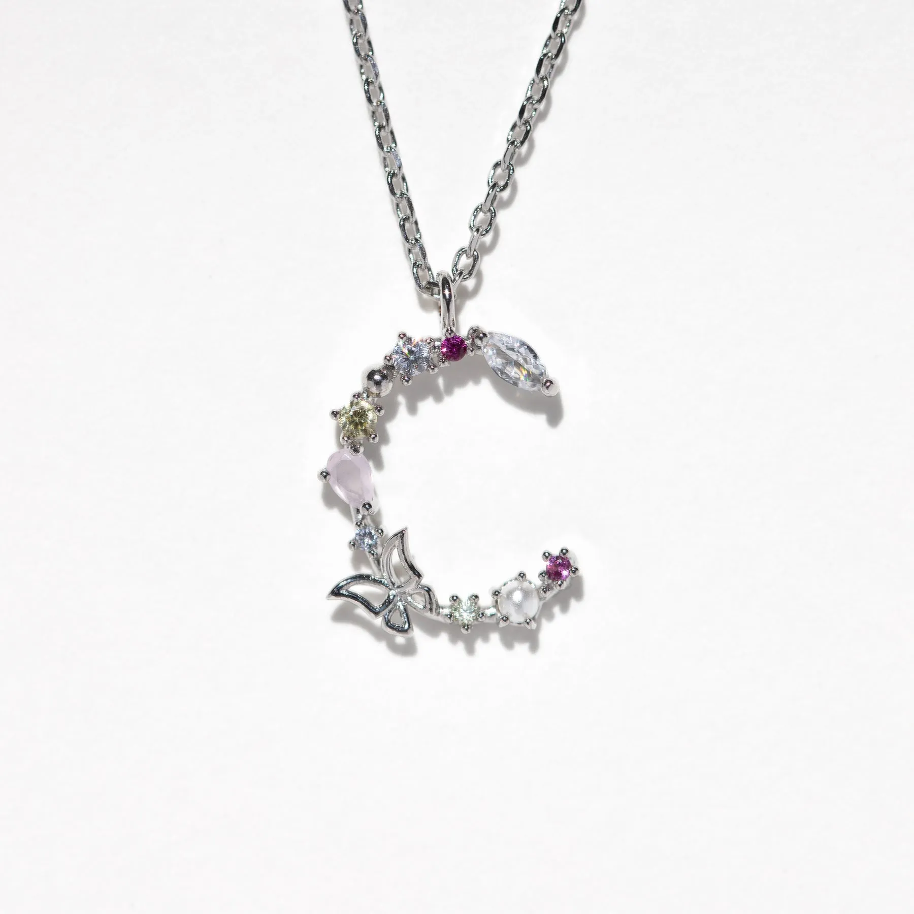 Flutterfly Stone Initial Necklace