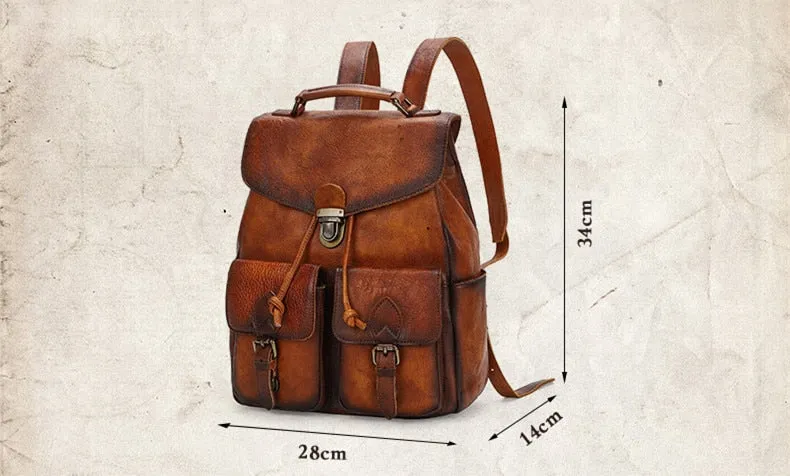 Genuine Leather Women Casual Shoulder Schoolbag Travel Backpacks Retro Fashion Buckle Bags