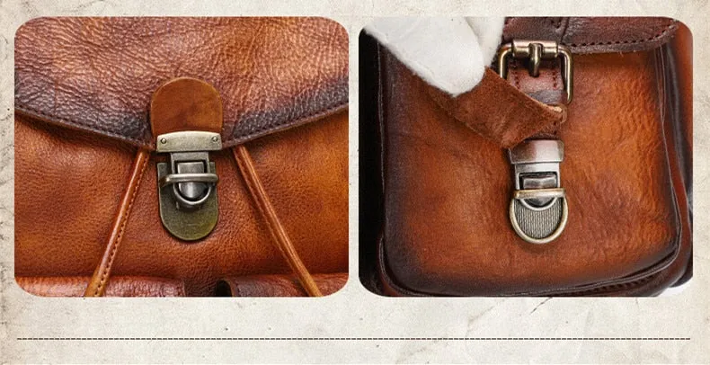 Genuine Leather Women Casual Shoulder Schoolbag Travel Backpacks Retro Fashion Buckle Bags