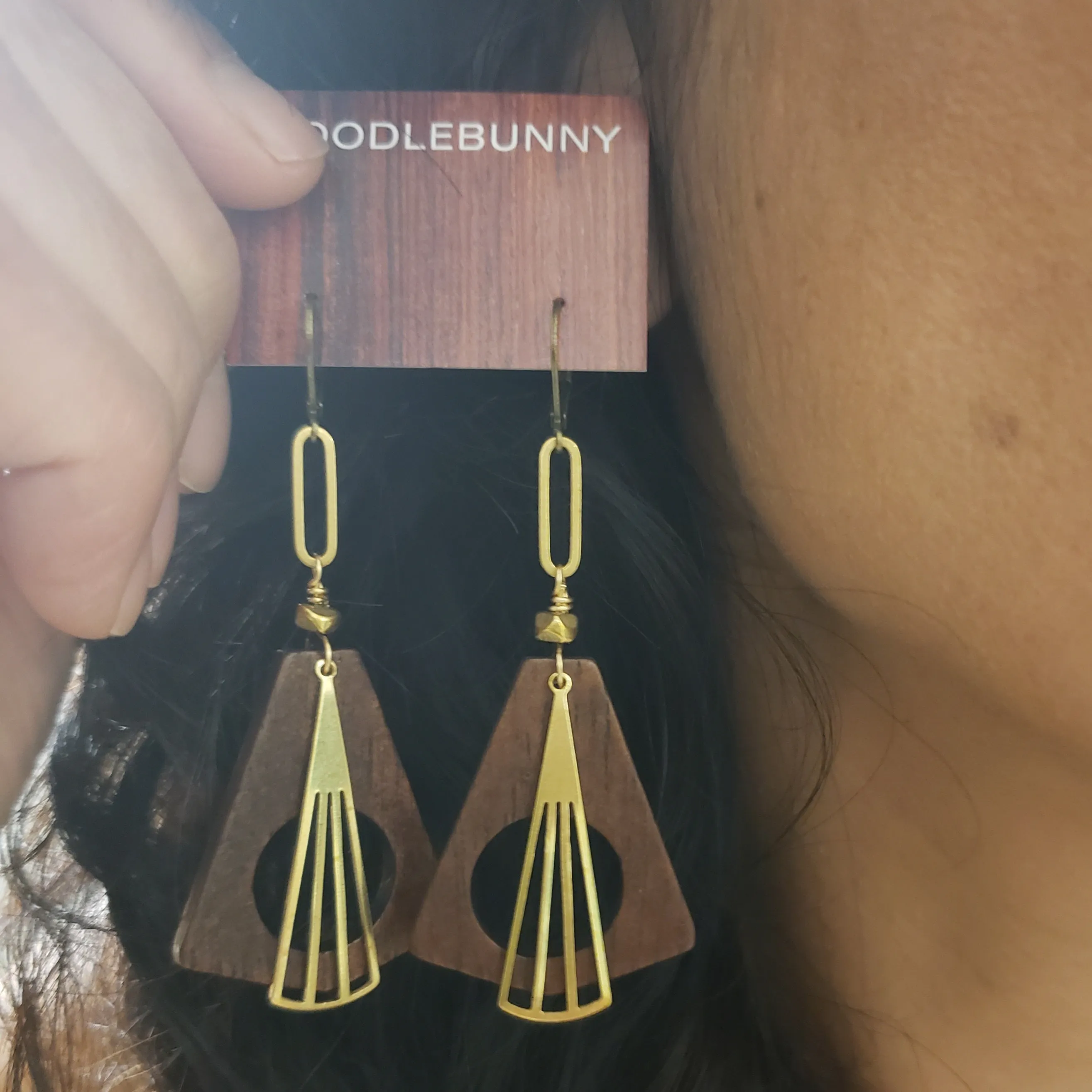 Geometric wood hoop earrings