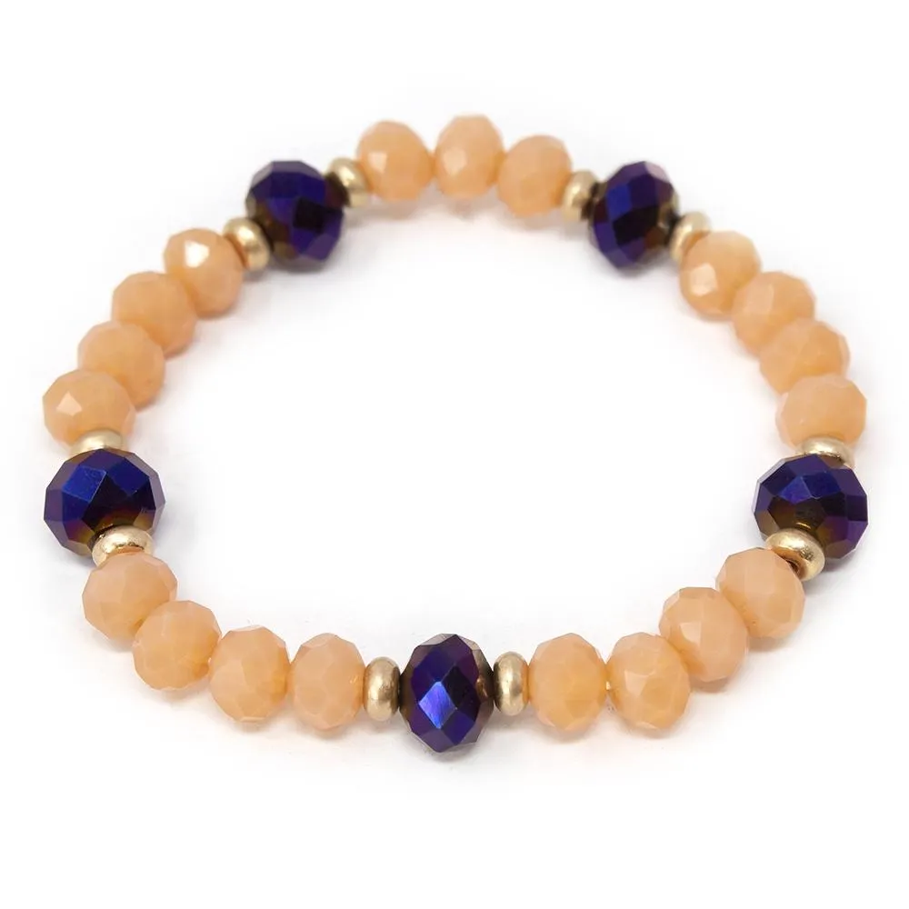 Glass Bead Stretch Bracelet Peach