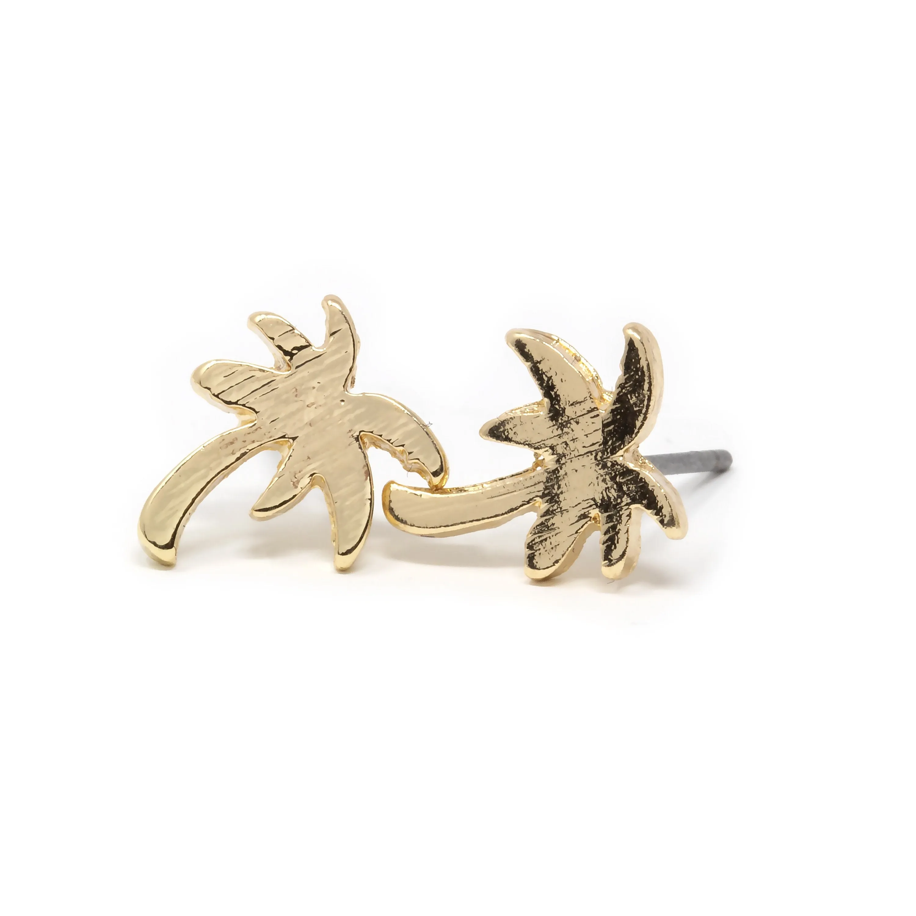 Gold Tone Palm Stud Earrings