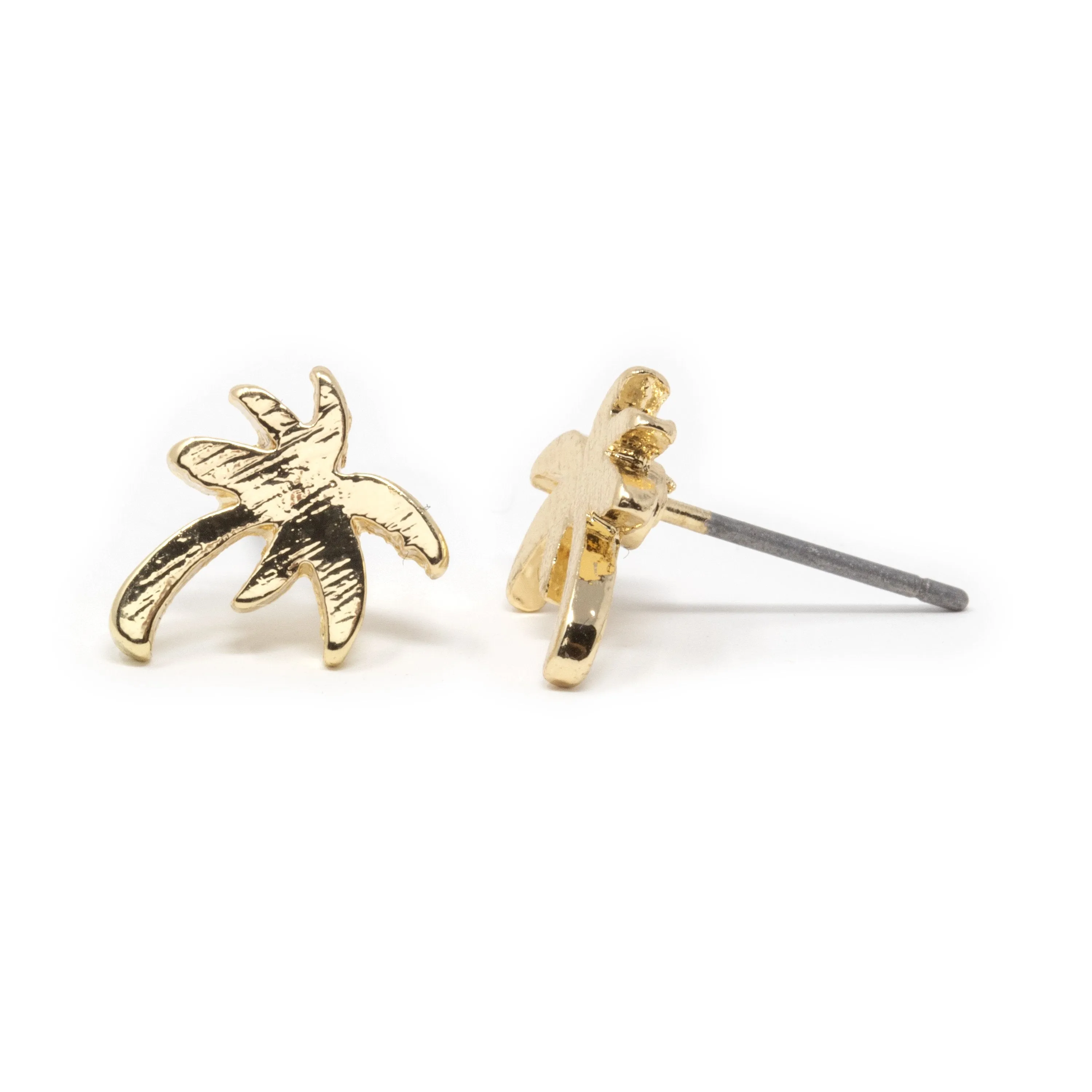 Gold Tone Palm Stud Earrings