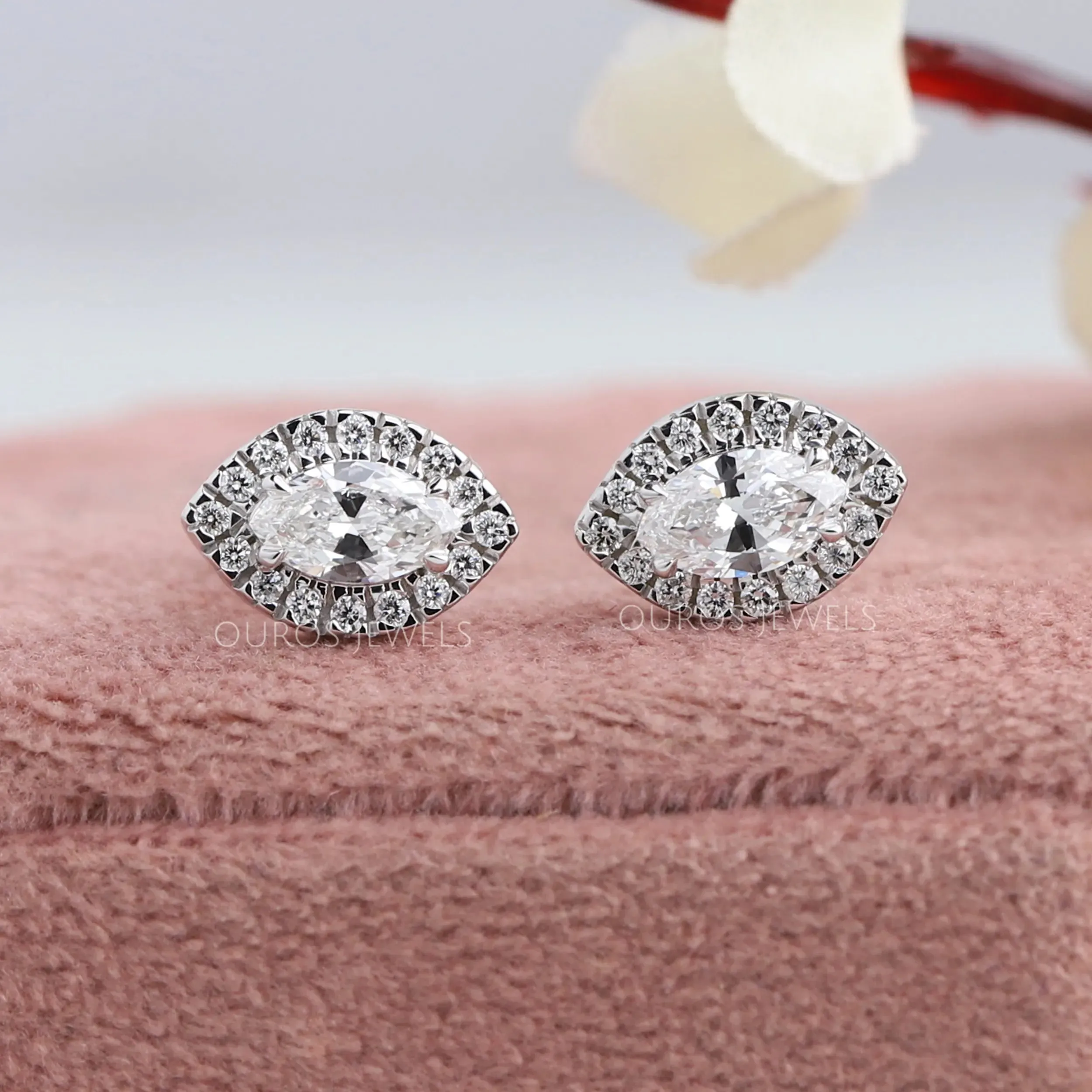 Halo Marquise  Shape Lab Diamond Stud  Earrings