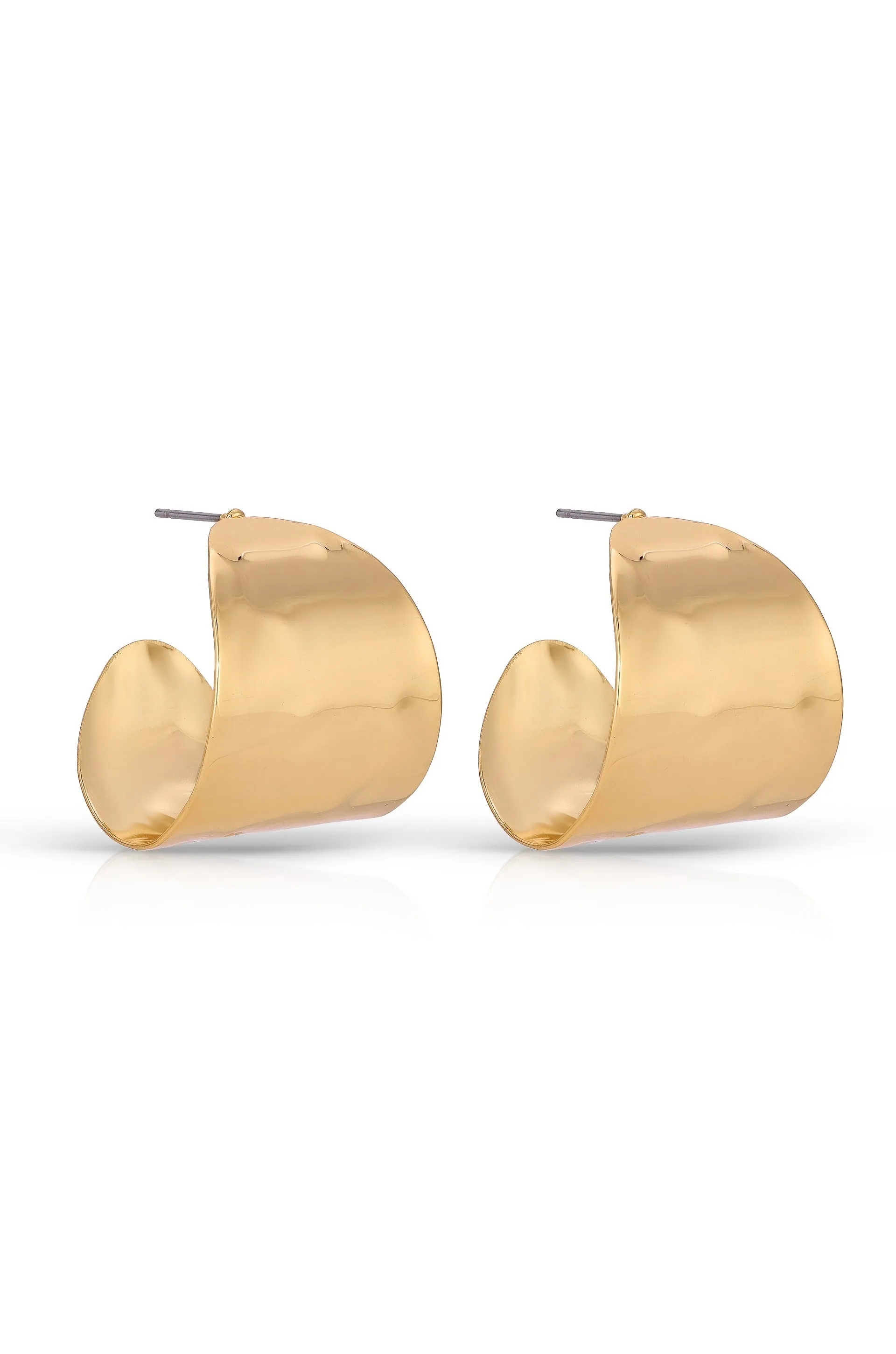 Hammered 18k Gold Plated Cupped Hoop Earrings