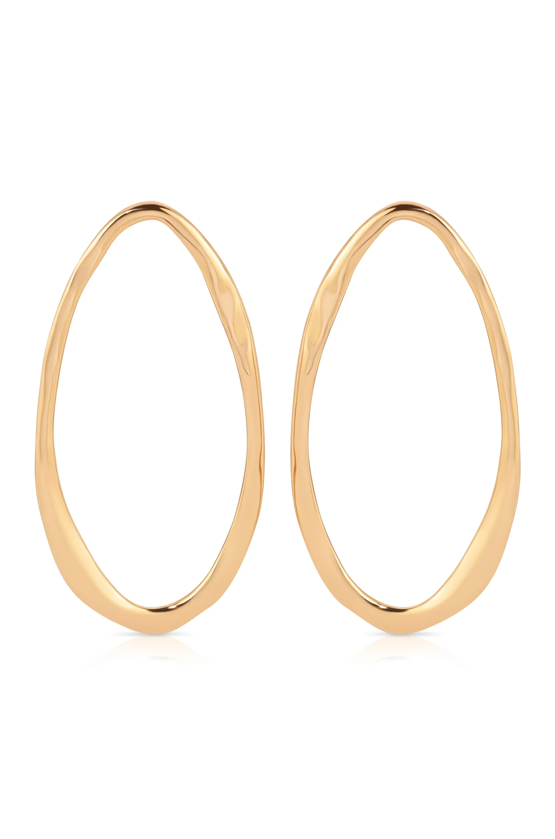 Hammered 18k Gold Plated Large Oval Earrings