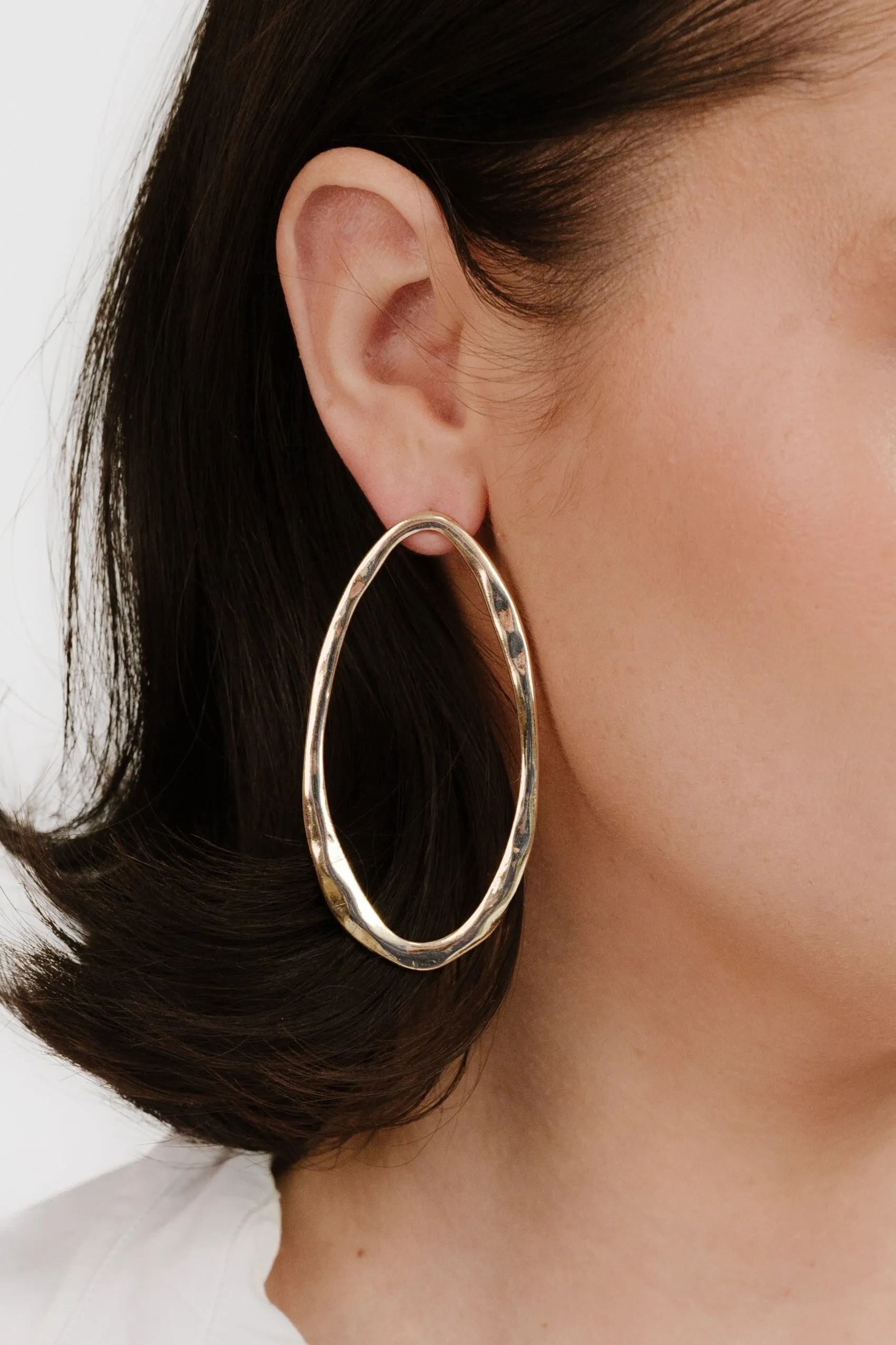 Hammered 18k Gold Plated Large Oval Earrings